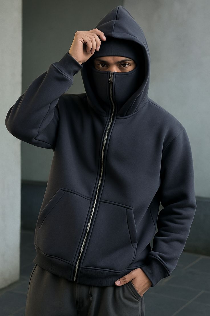 Men's Full Sleeves Zipper Hoodie with Mask